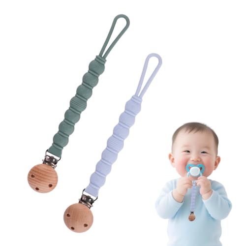 Nicebest Chupetero de Silicona Para Bebé 2 Piezas, Azul y Verde Cadena Chupete Bebe, Porta Chupetes Bebé con Cadena para Niños y Niñas, Chupete Holder para Mordedor o Juguete