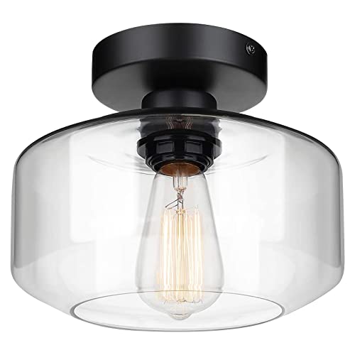Semi Flush Mount Ceiling Light Fixture Modern, Industrial Ceiling Light Fixture, Light Fixtures Ceiling Mount with Clear Glass Shade, Pendant Light Fixtures for Dining Room, Kitchen, Bedroom, Hallway