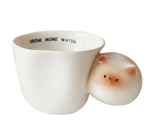 WOLKKAM 漫画シャム猫マグカップ セラミックカップ コーヒーカップ かわいい 誕生日 お土産 猫好き 友達 カップル 子供 ギフト (ホワイト,ハンドルカップ)