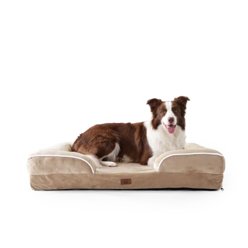 Image of EGOHOME Orthopedic Large Dog Bed with Gel Memory Foam Beige 36x27x6.5in | Dog Couch Waterproof Pet Sofa with Removable Washable Cover, Non-Slip Bottom,Indoor & Road Trip, CertiPUR-US PetsBed