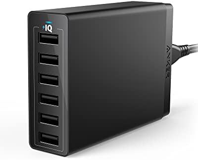 Anker Cargador USB, PowerPort 6 USB 60W de 6 Puertos, Cargador de sobremesa de tamaño Familiar con tecnología PowerIQ, para iPad, Samsung, Nexus, Nokia, Motorola y Otros (Negro)