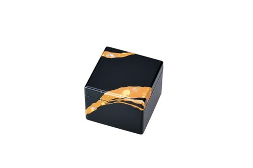 中谷兄弟商会『山中塗』鏡付プチBOX 金銀箔蒔絵 黒 金彩 37-2304