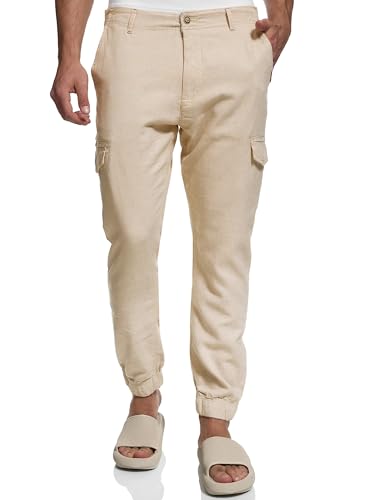 Indicode Herren Booth Cargohose aus Leinen & Baumwolle mit 6 Taschen | Stoffhose für Männer Cornstalk, M