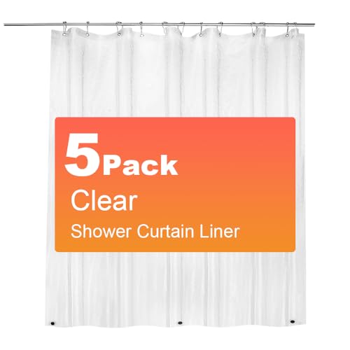 Image of ZEMAHOME 5 Pack PEVA Plastic Shower Curtain Liner Premium Light Weight 72 inch x 72 inch Clear Bathroom Shower Showroom Curtain Liner with Rustproof Metal Gromments and Weighted Magnet