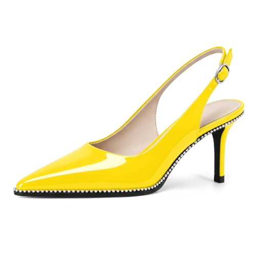 Image of YODEKS Slingback Heels for Women Pointy Toe Beaded Heels Close Toe Kitten Heel Pumps 2.5 Inch Stiletto Pumps Wedding Party Dressy Shoes