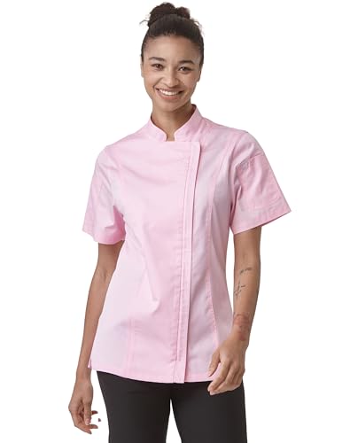 Guolamy Womens Short Sleeve Chef Coat Cool Vent Chef Jacket 2847SJW (Pink L)