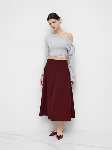 CIDER Maxi Skirt for Women Mid Waist Pleated A Line Casual Long Flowy Solid Skirt for Women2