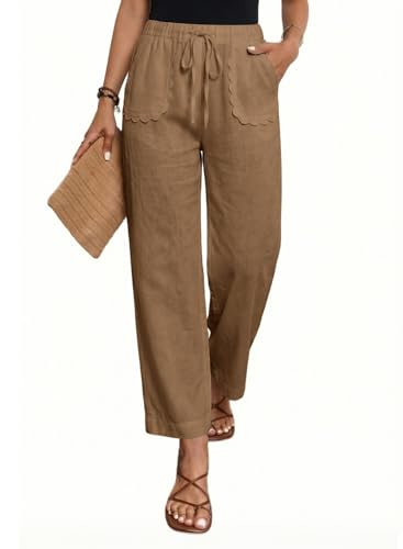 Image of Acelitt Women Casual Lightweight Drawstring Elastic Waist Pants with Pockets, S-XXL