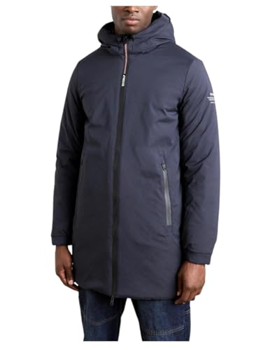 ECOALF Casaco comprido para homem com capuz, casaco vegano, cor azul-marinho, Azul Marinho, M