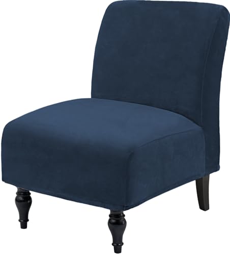 TOPYUMH Velvet Armless Accent Chair Covers Luxury Thick Velvet Chair Slipcovers, Removable Furniture Protector for Living Dining Room Hotel, Navy