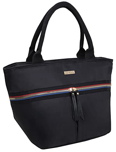 Joan & David Nylon Insulated Reusable Lunch Bag Tote with 12oz Water Bottle for Work Travel (Black)