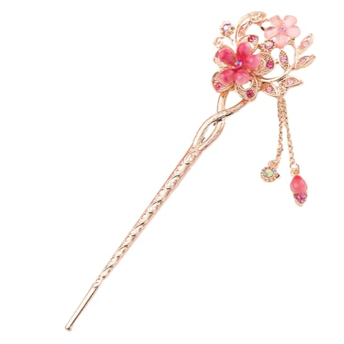 Baguettes à cheveux vintage avec fleurs opales - Décoration chinoise - Ancienne pince à cheveux Barrette à cheveux rétro pour femme et fille-（rouge) (A)...