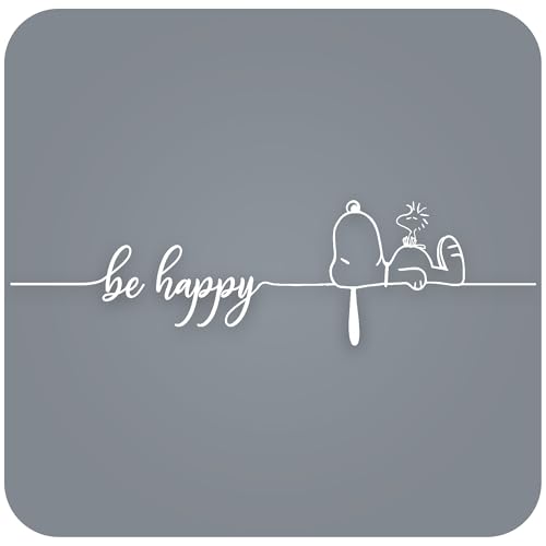 tradercat Auto Aufkleber Snoopy Be Happy - 2-teilig - 40cmx10cm - Sticker für alle Oberflächen - Fenster, Seitenspiegel, Heckscheibe, Motorhaube, Fahrzeug – mit Anleitung, Weiß