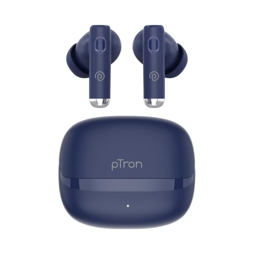 Image of pTron Bassbuds Encore in-Ear TWS Ear Buds w / 50Hrs Playtime, Custom EQ, Mobile App, 13mm Drivers, Pristine Sound, BTv6.0 Headphones, Touch Control, Voice Assistant, Type C Charging & IPX4 (Blue)