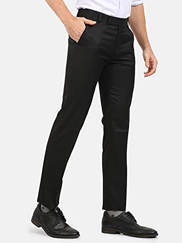 Image of Classic Collection Men's Smart Slim Fit 2-Way Stretchable Formal Trousers Made of Cotton Viscose Blend Fabric with Hidden Expandable Waistband and 3 Slant Pockets Plus 1 Ticket Pocket