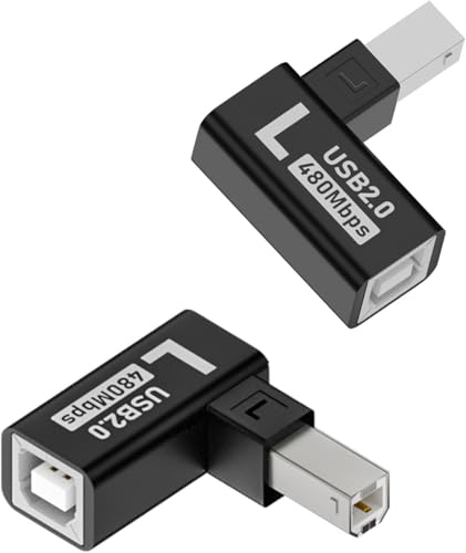Image of ETZIN 90Angle USB B Male to B Female Adapter Extender USB2.0 Type B Left Angle Printer Connector MIDI Plug, Aluminium Hull, for Printer Scanner Electric Piano Mixer, (Left Bend) EPL-1580CC