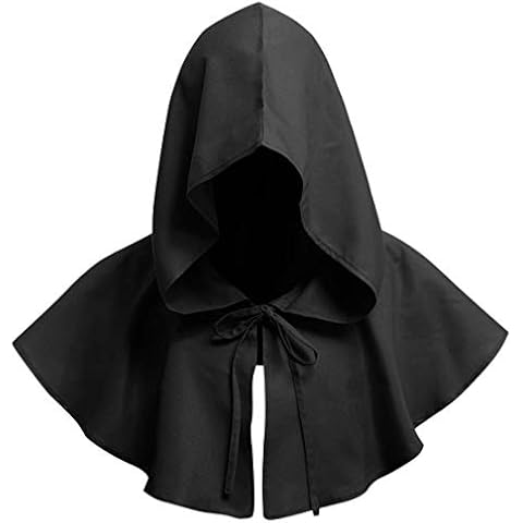 DCUTERQ Halloween Grim Cowl Cloak Medieval Wicca Pagan Hood Hat Cosplay Costumes Hooded Poncho for Men Women Black Cover