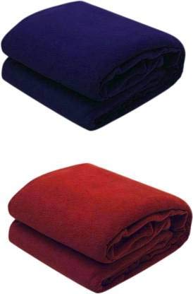 OMAJA HOME Solid Single Fleece Blanket (Microfiber, Red, Blue)