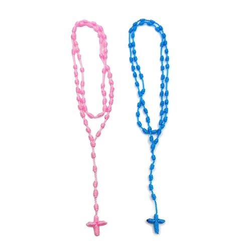 COLORFUL BLING 2Pcs Braide Red String Catholic Rosary Cross Knot Necklace Set for Women Men Lover Handmade Lucky Cord Rope Necklace Protection Amulet Prayer Jewelry, Large, rope, No Gemstone