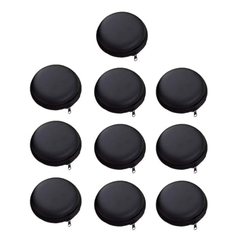 Image of CLISPEED 10pcs Portable round Earphone Bag with Pu Material, Pressure-proof and Easy to Carry Small Headset Storage Case for Travel and Daily Use