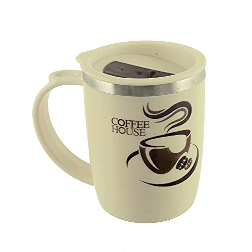 Image of Kuber Industries Insulated BPA Free Plastic Coffee Mug with Lid Pack of 2 (Cream & Coffee)