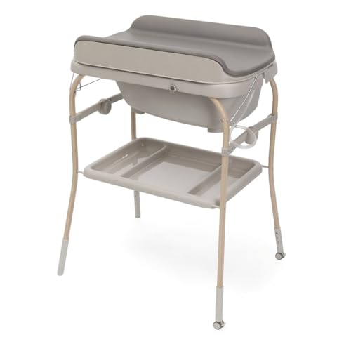 Chicco Soft Bubble Armonia Scandinavian Bañera Bebé Ergonómica con Patas y Cambiador Acolchado y Suave Reductor, Altura Regulable, Cierre Compacto, Organizador