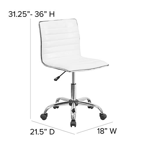 Flash Furniture Alan Low-Back Ribbed Upholstered Vinyl Swivel Desk Chair with Padded Seat, Modern Adjustable Height Padded Office Chair, White by Flash Furniture - Image 4