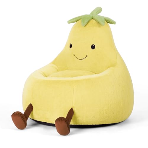 DUMOS Kids Bean Bag Chair, Stuffed Toddler Couch with Faux Rabbit Fur Cover for Teens & Kids, Comfy Lazy Sofa Chair for Reader, Living Room, Bedroom, Aged 4-12 Years, 24 Inch, Yellow
