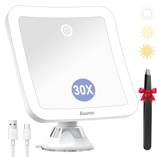 Auxmir 30X Schminkspiegel mit Beleuchtung, 2000mAh Aufladbar...