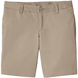 Lands' End Uniform Girls Plain Front Chino Blend Short Khaki Kids Slim 7