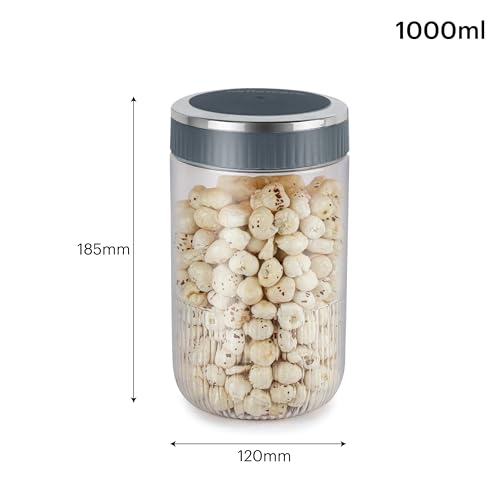 Image of CELLO Mint Storage Canister For Kitchen Set of 2, (1000 ml x 2), Grey | Food Grade, Stackable, See Through |Nestable Storage Pet Container with Lid for Food, Pulses, Spice, Cereals, Cookies,Dry Food