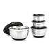 Produktbild Relaxdays BOWLY mit Deckel 4er D 15,5/17,5/21/25,5 cm Rührschüssel aus Edelstahl oder Salatschüssel als Vorratsbehälter mit Aromaschutzdeckel und Antirutsch Boden, Silber-schwarz Schüssel Set