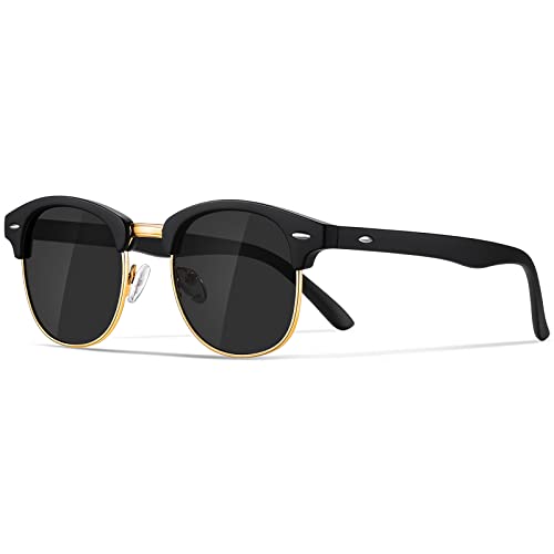 Occhsouo Polarisierte-Halbrahmen-Sonnenbrille-Unisex-Herren-Damen Klassische Retro UV400 Schutz Rechteckig Sonnen brille Metallrahmen Autofahren Reisen(2-Schwarz/Gold)