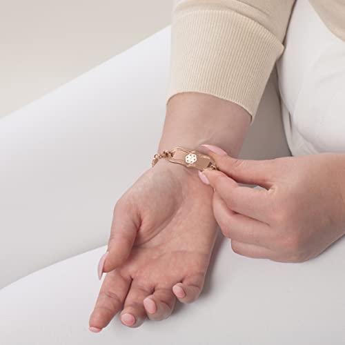 Rose Gold Crystal Heart Medical Alert Bracelets For Women, Custom Engraved Medical Id Bracelet, Rose Gold Plated Chain Bracelet With Crystal Heart Centerpiece, Lauren's Hope Medical Id (Rose Gold, Bracelet Size = 7.5 Inches) #TOP5