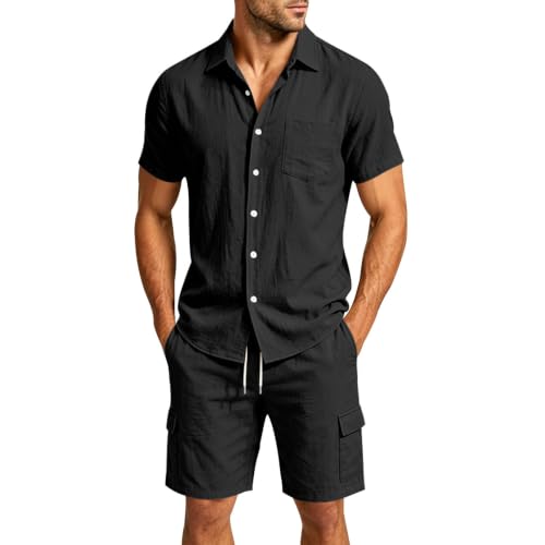 Chándal para hombre, camisa de manga corta con cuello y pantalones cortos tipo cargo, ropa de verano de 2 piezas, ropa ligera para respirar todos los días, comodidad a juego, conjuntos de ropa de