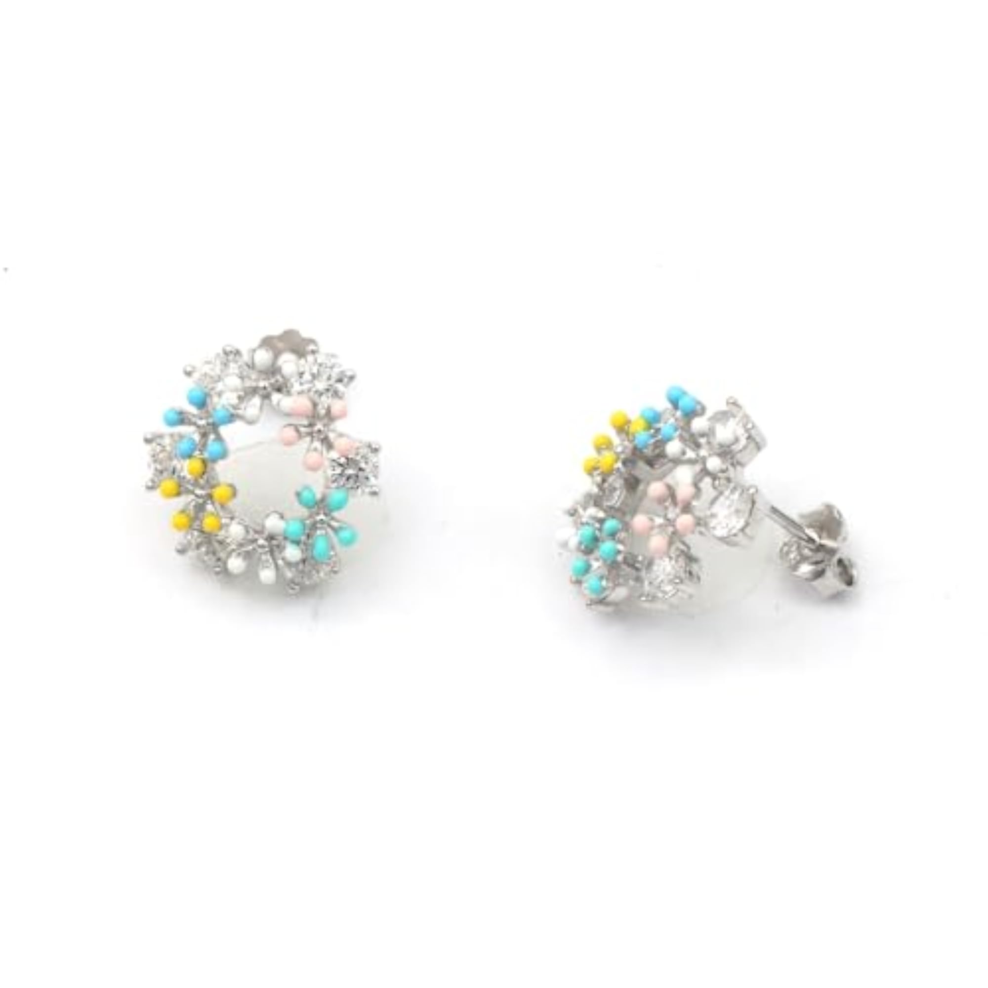 Multicolour Enamel Floral 925 Sterling Silver Earrings Set
