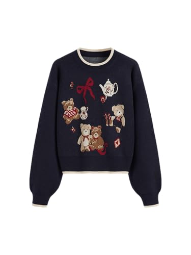 Image of CIDER Women's Fall Sweaters Long Sleeve Cute Sweaters Bear Graphic Crewneck Soft Knit Casual Cropped Pullover