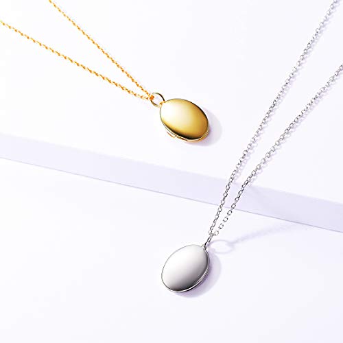 Silvercute Oval Locket Necklace Customized Sterling Silver Memorial Picture Pendant Cute Women Girls Locket Necklace That Holds Picture, 18" #TOP4