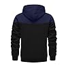 Mens Fleece Hoodies Zip up Hooded Sweatshirt Patchwork Casual Hoody Contrast Color Top Long Sleeve Warm Jacket Navy XXL #4