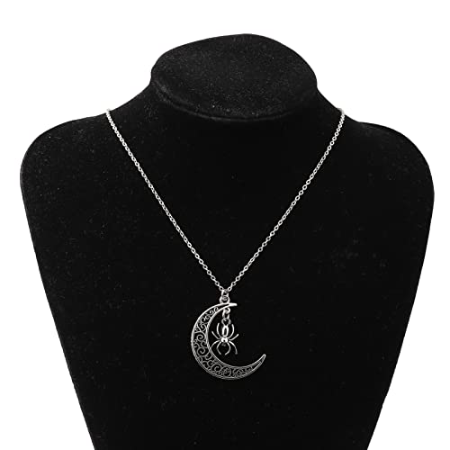 BEKECH Spider Lovers Gift Spider Charm Crescent Moon Necklace Halloween Spider Costume Jewelry for Spider Insect Lover4