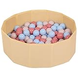 Selonis Faltbare Bällebad Mit 100 Bälle Für Kinder Spielbad, Hellbeige:Pastellbeige/Pastellblau/Lachsfarben