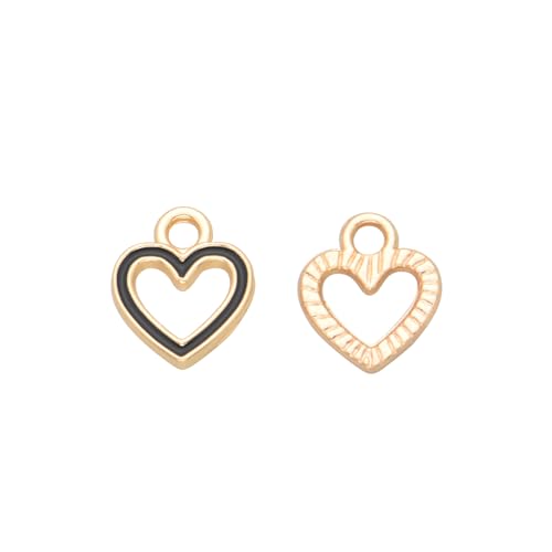 Image of Pack of 80 Heart Circle Black Enamel Charms Gold Plated Colored Pendants Hawaii Style Accessories for Necklace Bracelet Jewelry Making DIY Crafting