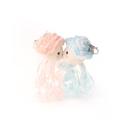Plushland Magnetic Jellyfish Pair - Wavy & Chloe Kissing Plush Keychain Set, Ocean-Themed Calming Gift with Heart Charm, Dreamy Stuffed Animals for Peace & Love 4 Inches (Jellyfish Pair)