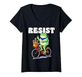 Womens No Kings in Portland Frog Naked Bike Ride Activists Group V-Neck T-Shirt