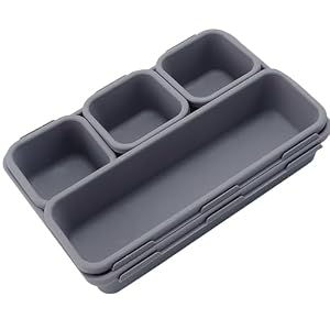 8Pcs Drawer Organiser – Interlocking Drawer Dividers Plastic Storage Trays, 3 Sizes Uncluttered Storage Drawer Tidy Trays Dividers for Kitchen Office Desk Make-Up Stationery Bathroom Jewellery (Grey)