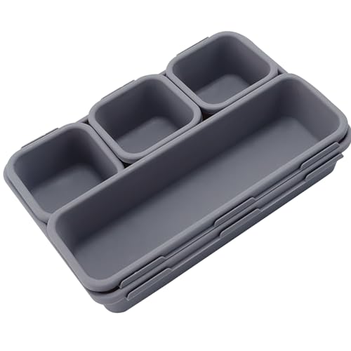 8Pcs Drawer Organiser – Interlocking Drawer Dividers Plastic Storage Trays, 3 Sizes Uncluttered Storage Drawer Tidy Trays Dividers for Kitchen Office Desk Make-Up Stationery Bathroom Jewellery (Grey)