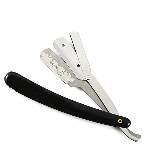 Image of The Cosmetic Town Stainless Steel Straight Edge Barber Folding Hair Salon Shaving Razor Ustra for Men (Pack of 1, Silver & Black) And Hair Com