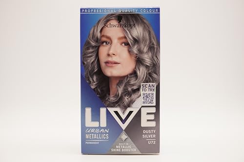 Schwarzkopf LIVE Urban Metallics, Tinte Permanente Para El Cabello Plateado Polvoriento U72, Larga Duración, Impregnado Con Aceite de Coco Para Cabello Brillante