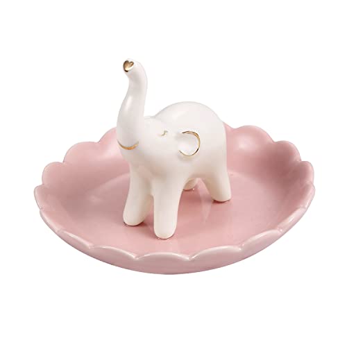 Rosa&Rose Elephant Ring Holder Ceramic Ring Dish Trinket Tray Jewelry Organizer (Elephant With Heart) #TOP1
