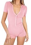 REVETRO Summer Short Sleeve Jumpsuits for Women Sexy V Neck Onesie Shorts Romper Y2k Pajamas One Piece Bodysuit